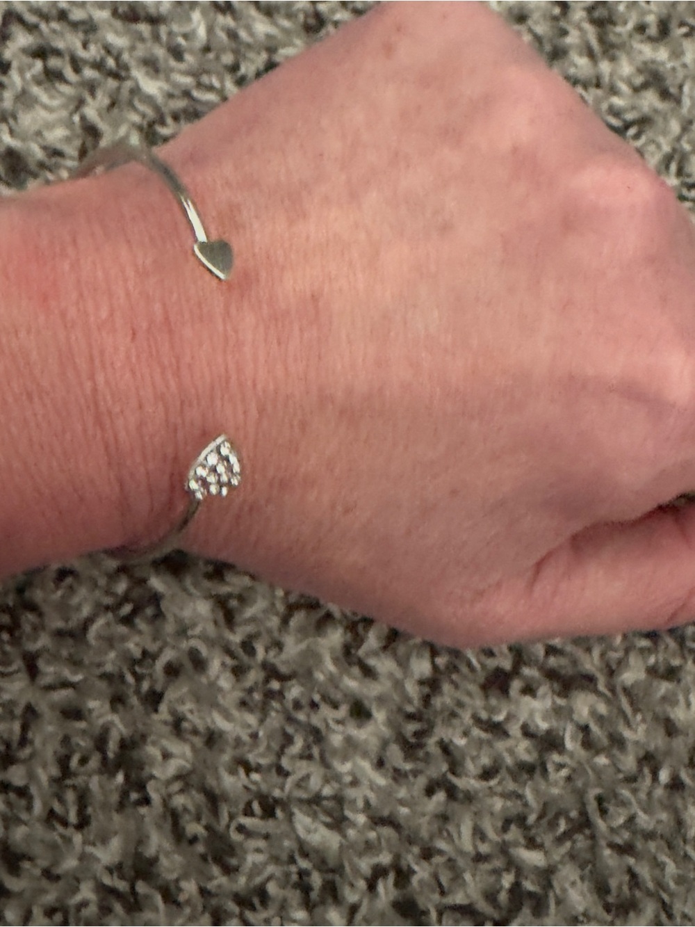 Delicate Silver Open Cuff Bracelet with Crystal Heart Accent